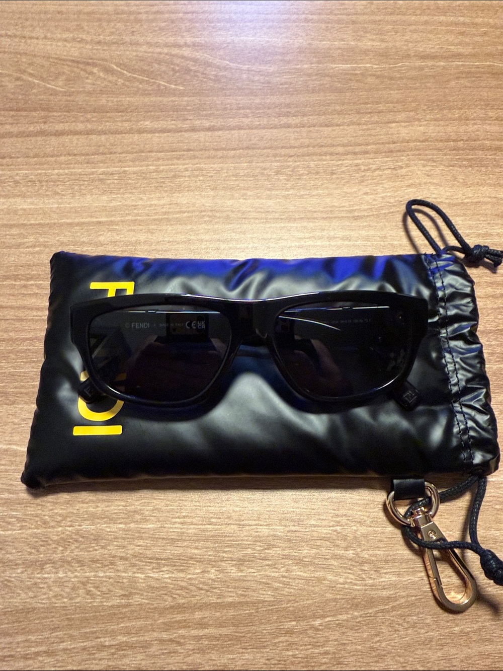 Fendi Black Rectangular Men’s Sunglasses with Branded Pouch